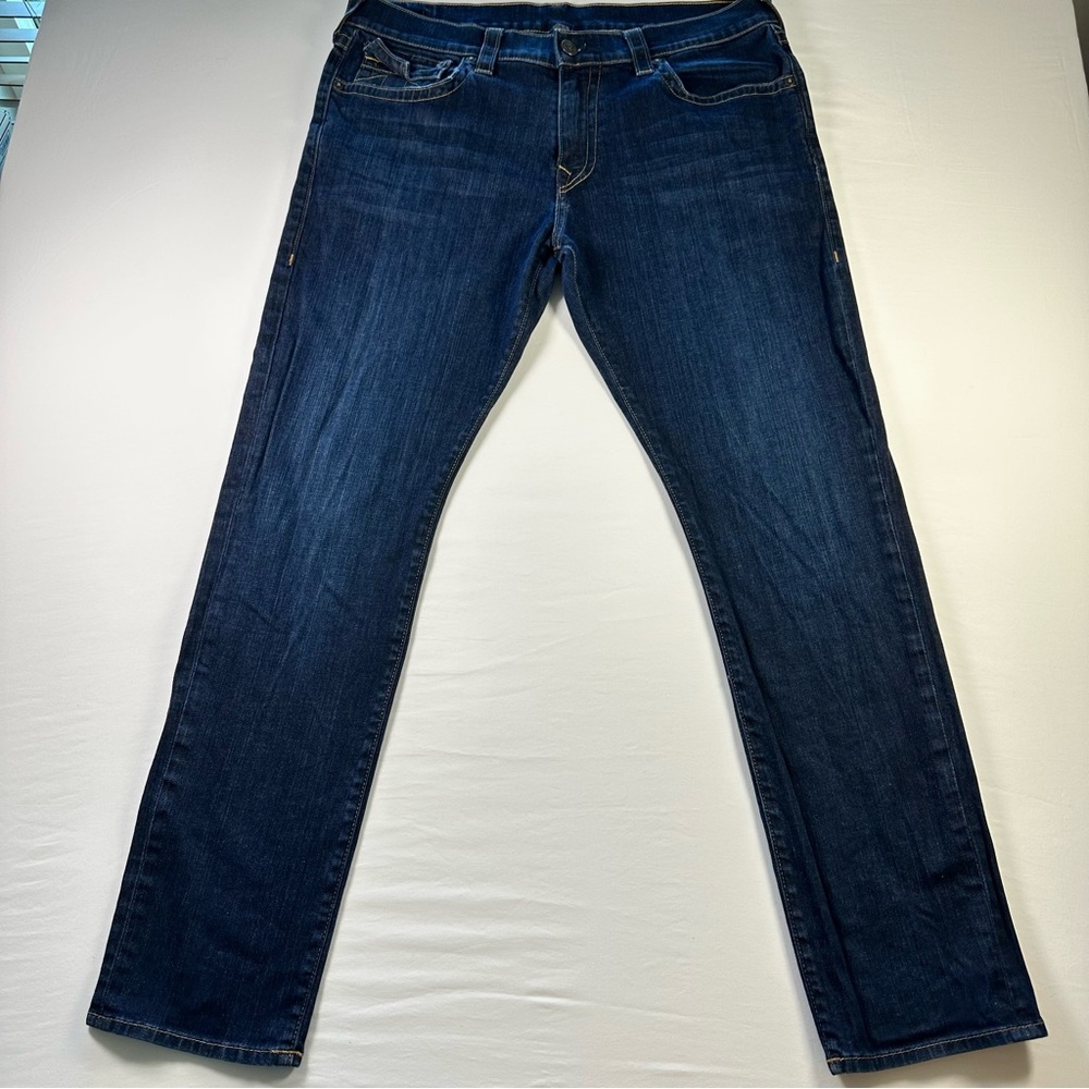 True Religion Geno Jeans 38x33 Dark Wash Relaxed Slim Stretch Denim Mens